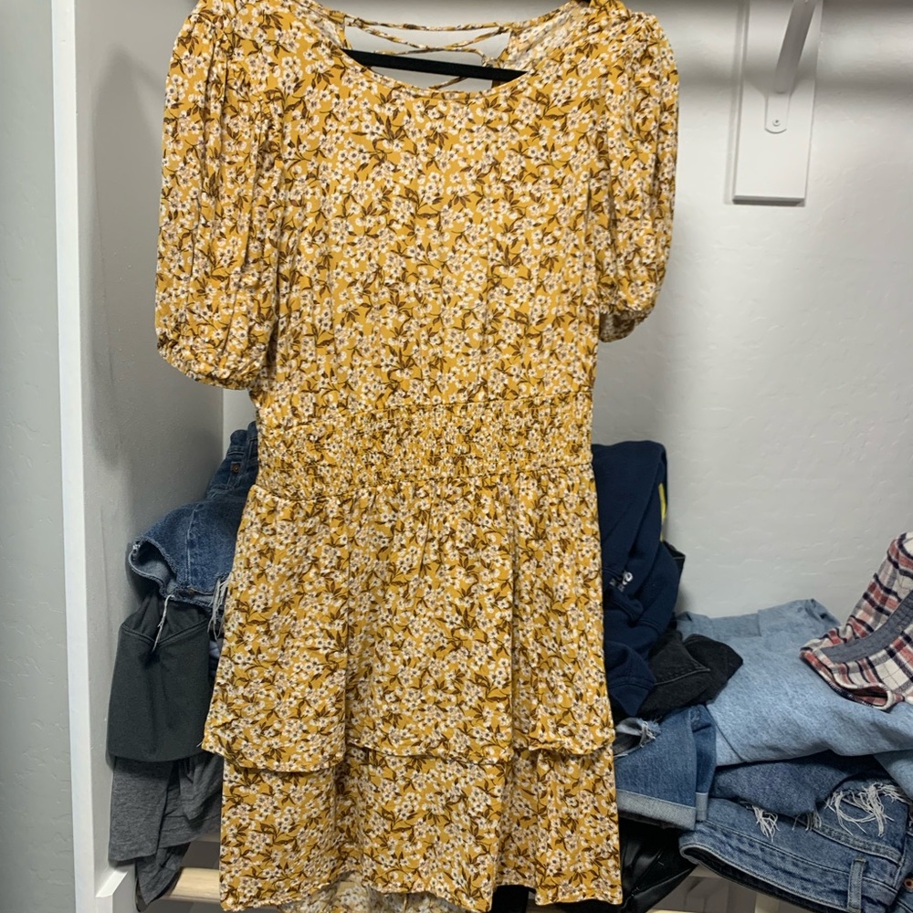 Yellow flower print dress